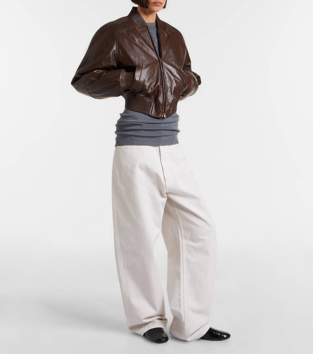 Cropped leather bomber jacket | Phoebe Philo