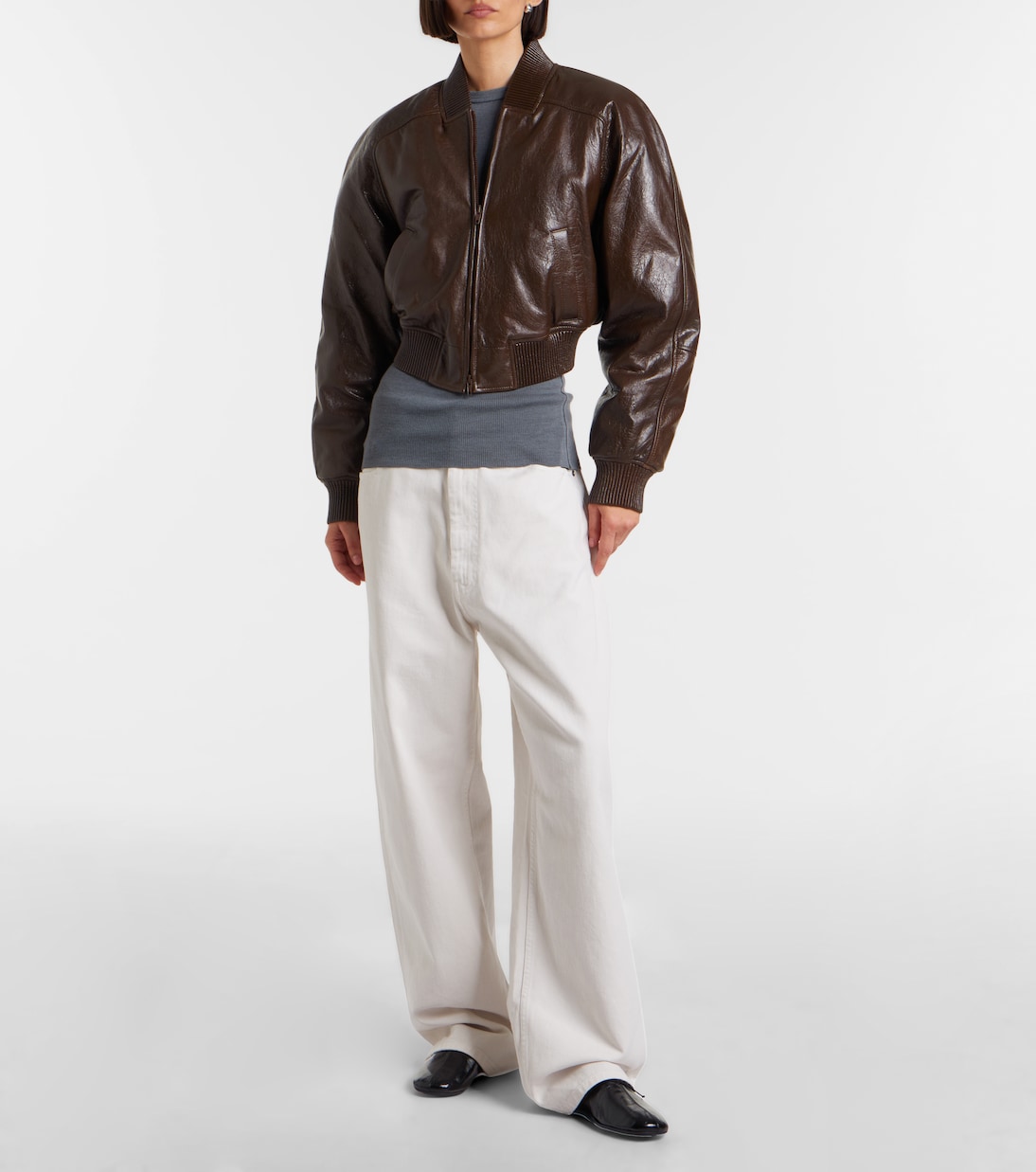 Cropped leather bomber jacket | Phoebe Philo