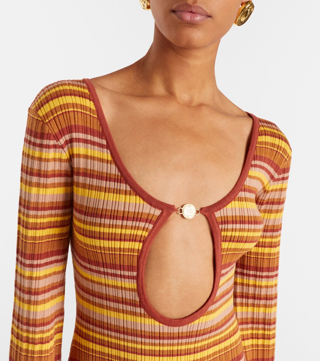 Rey cutout ribbed-knit striped maxi dress | Bananhot