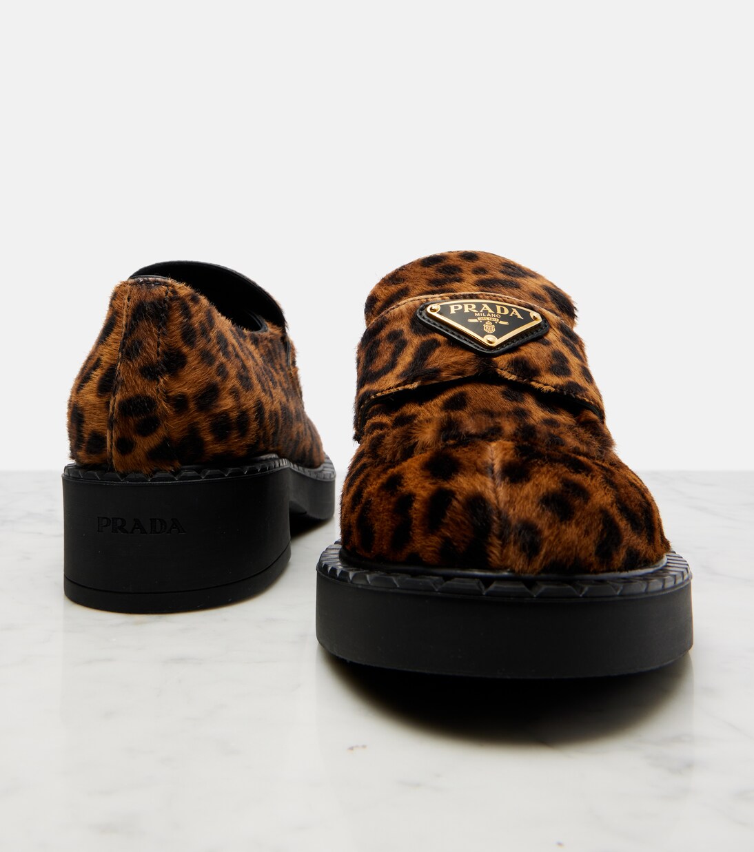 Bedruckte Loafers Chocolate aus Kalbshaar | Prada