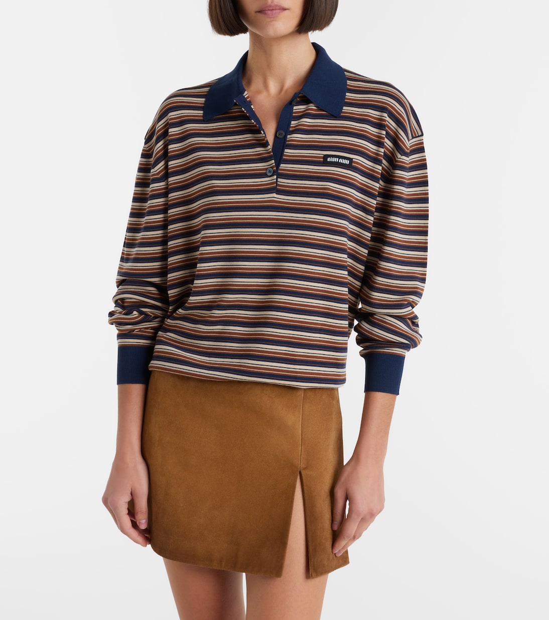 Striped virgin wool polo sweater | Miu Miu