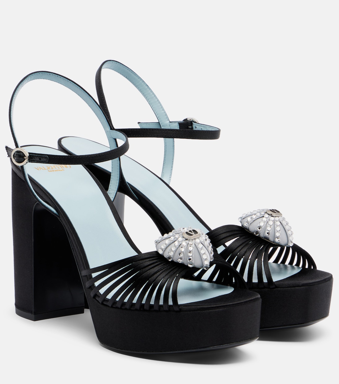 Cœur Royal embellished satin platform sandals | Valentino Garavani
