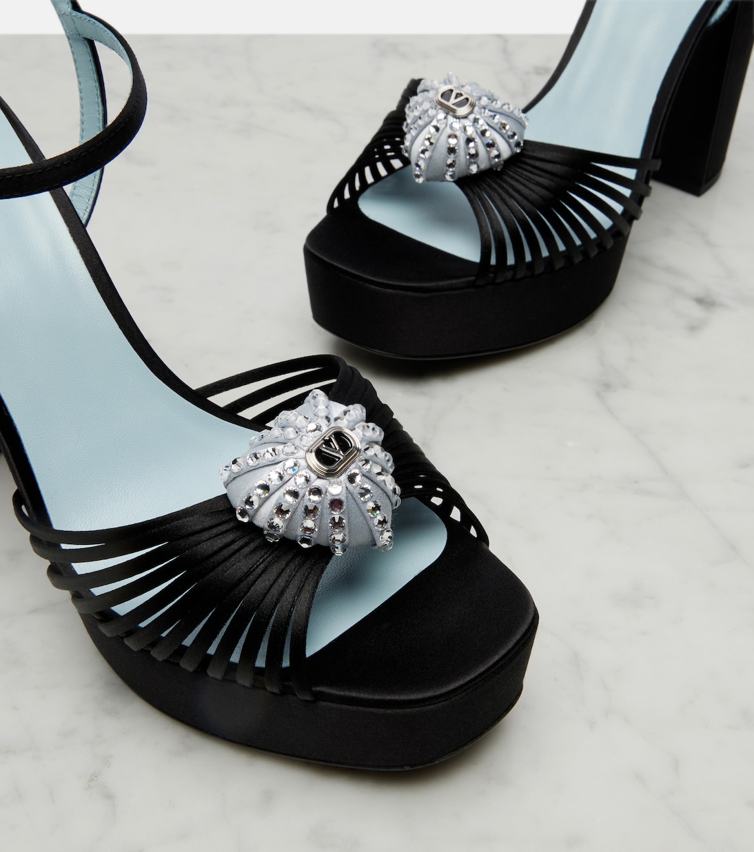 Cœur Royal embellished satin platform sandals | Valentino Garavani