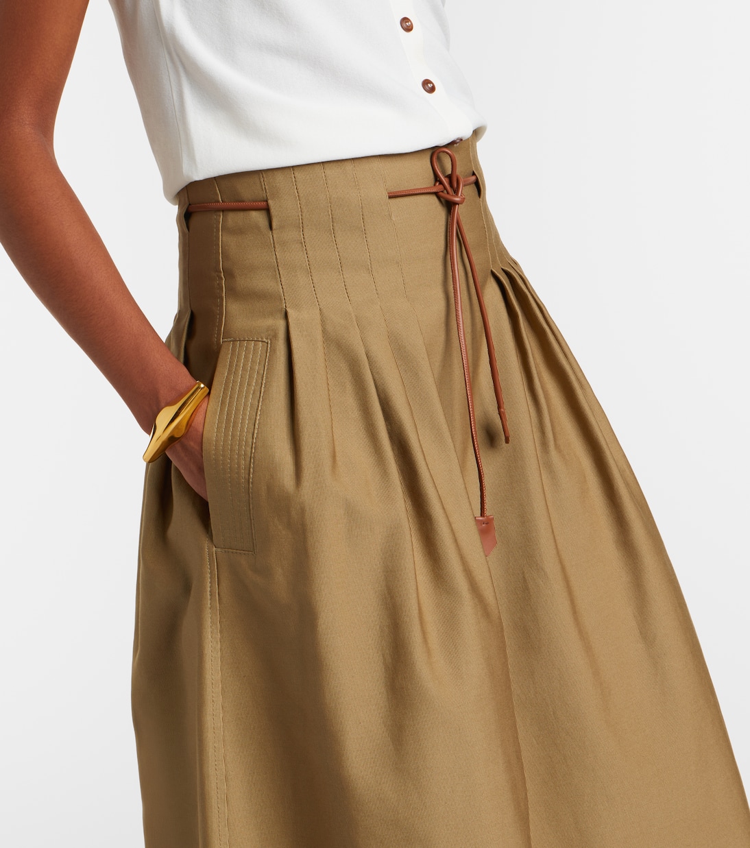 Tempio belted cotton twill midi skirt | Max Mara