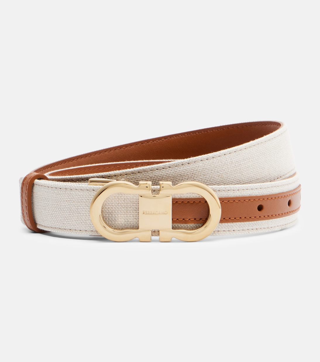 Gancini canvas and leather belt | Ferragamo