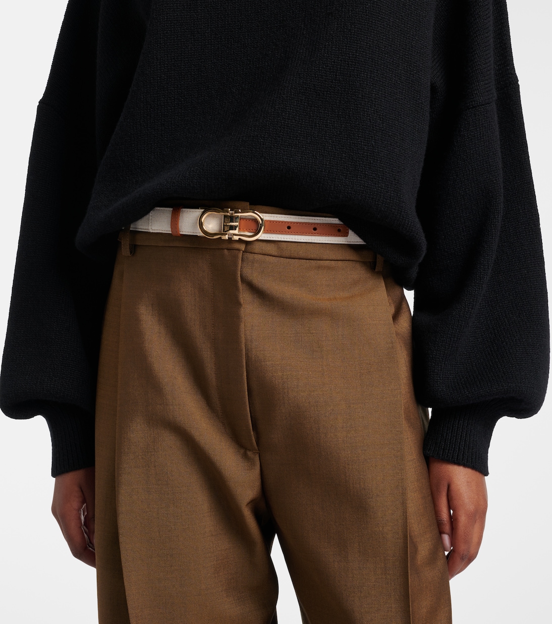 Gancini canvas and leather belt | Ferragamo