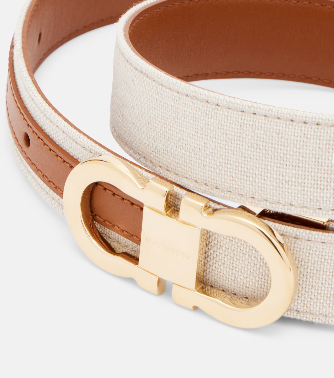 Gancini canvas and leather belt | Ferragamo