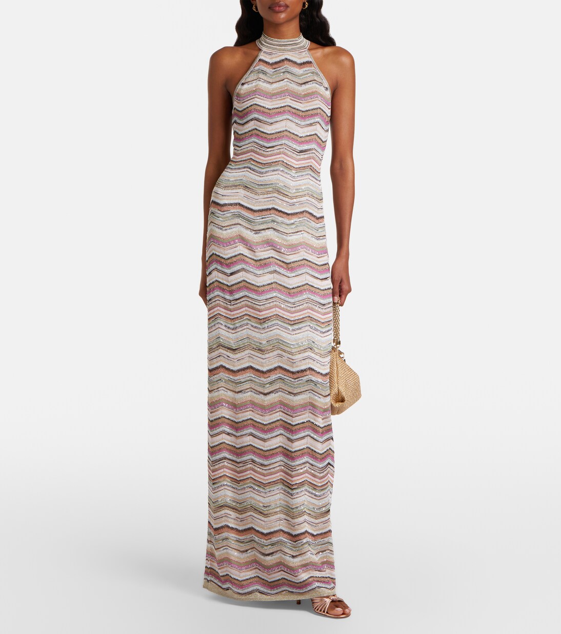 Halterneck sequined lamé maxi dress | Missoni