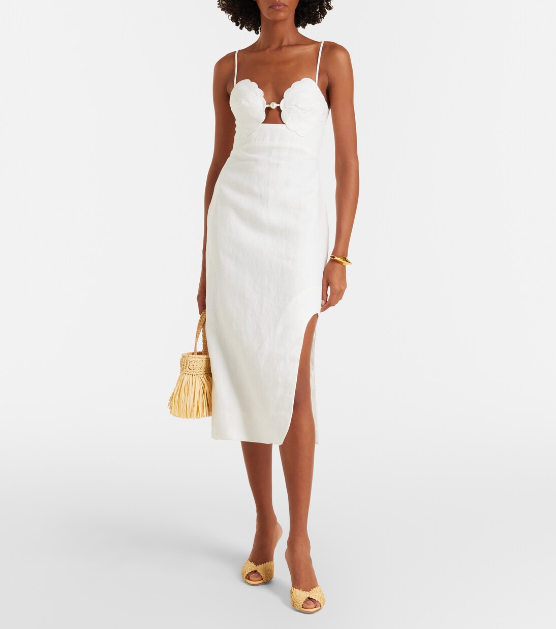 Vestido midi de lino adornado | Farm Rio