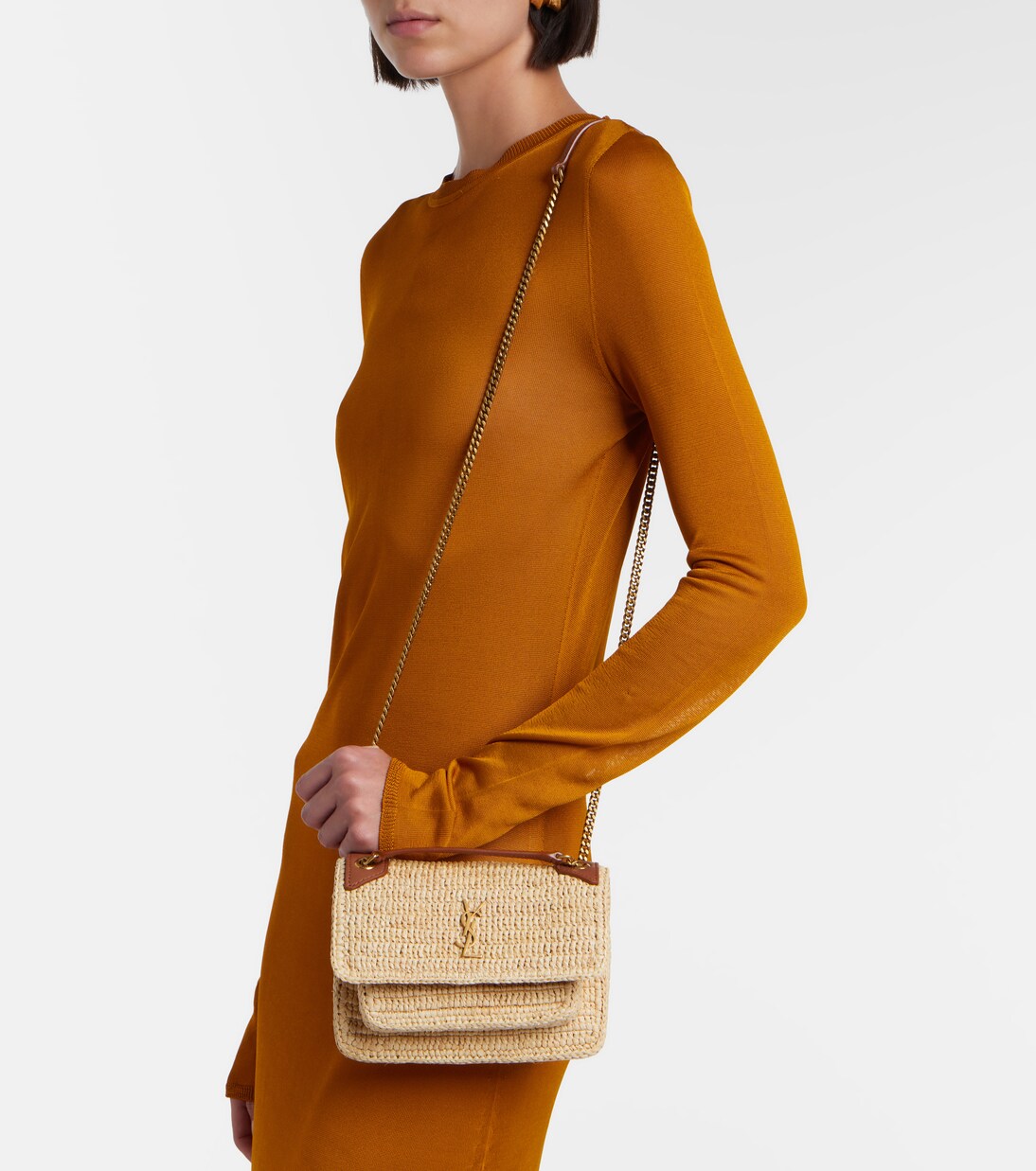 Niki Mini raffia shoulder bag | Saint Laurent