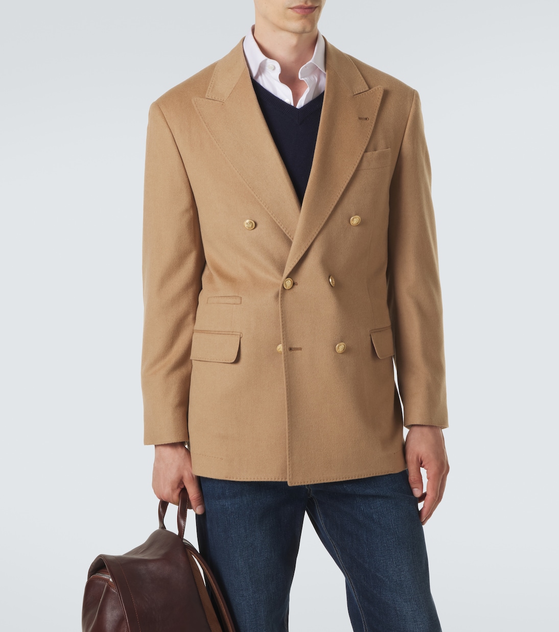 Camel hair double-breasted suit jacket | Brunello Cucinelli