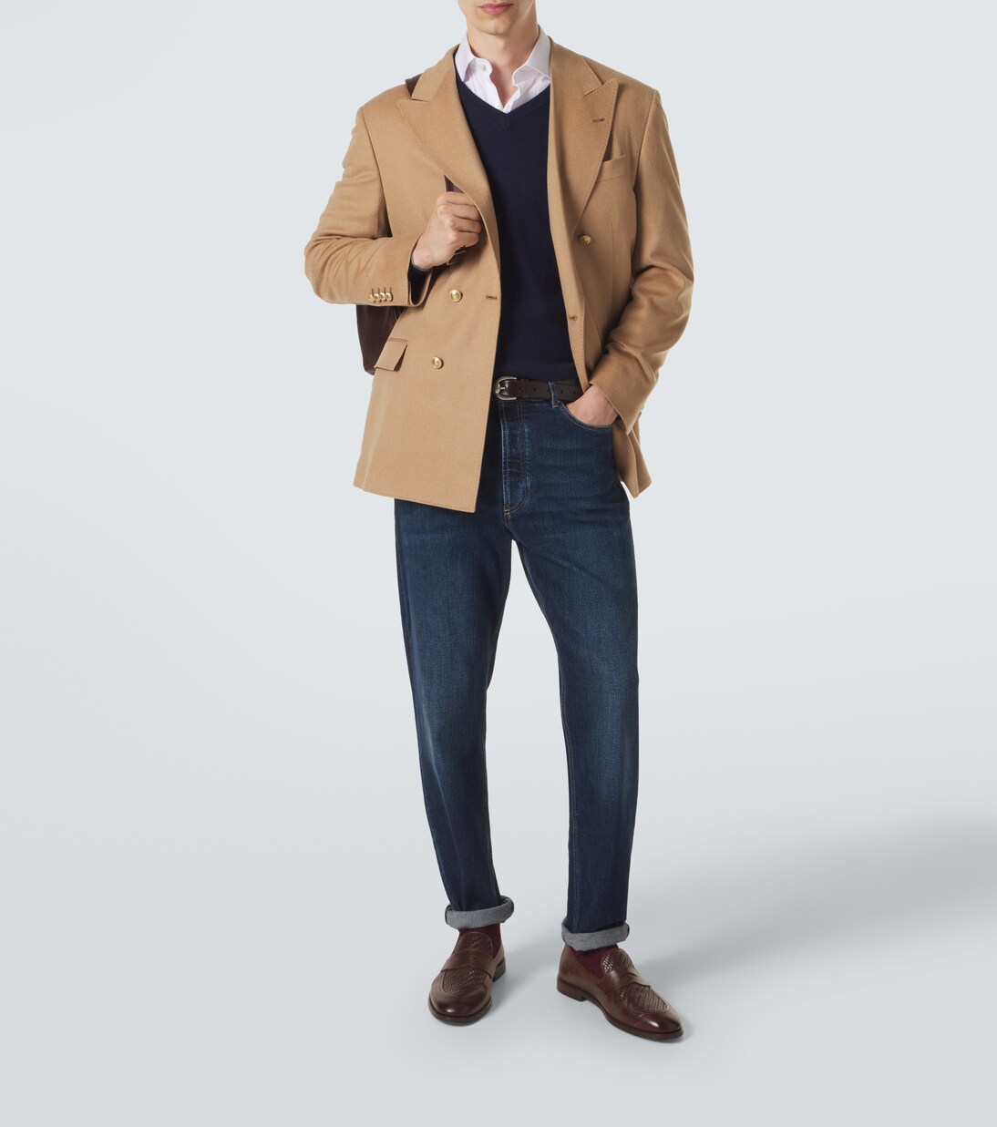 Camel hair double-breasted suit jacket | Brunello Cucinelli