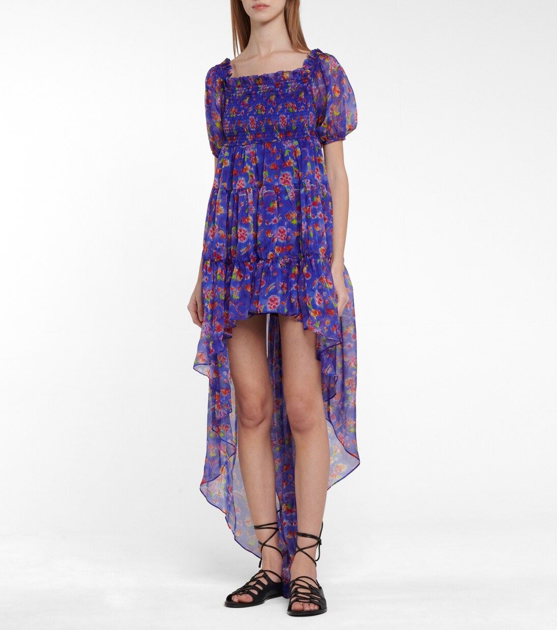 Robe asymétrique Dora en soie à fleurs | Caroline Constas