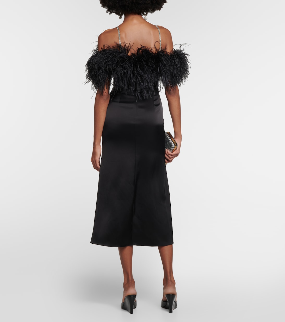 Robe midi en satin à plumes | David Koma