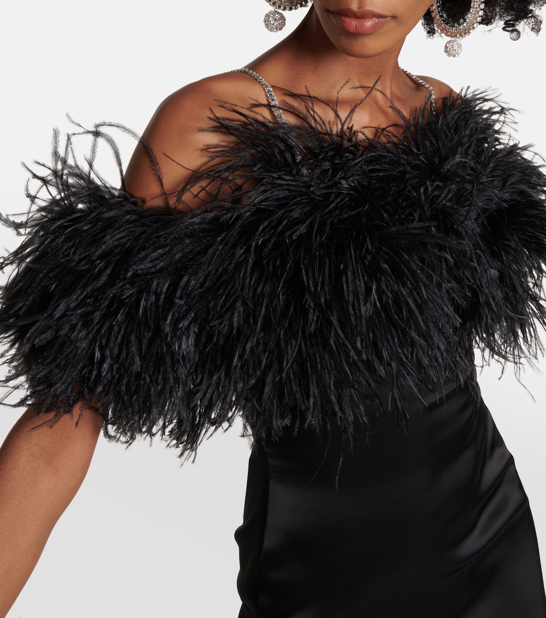 Robe midi en satin à plumes | David Koma