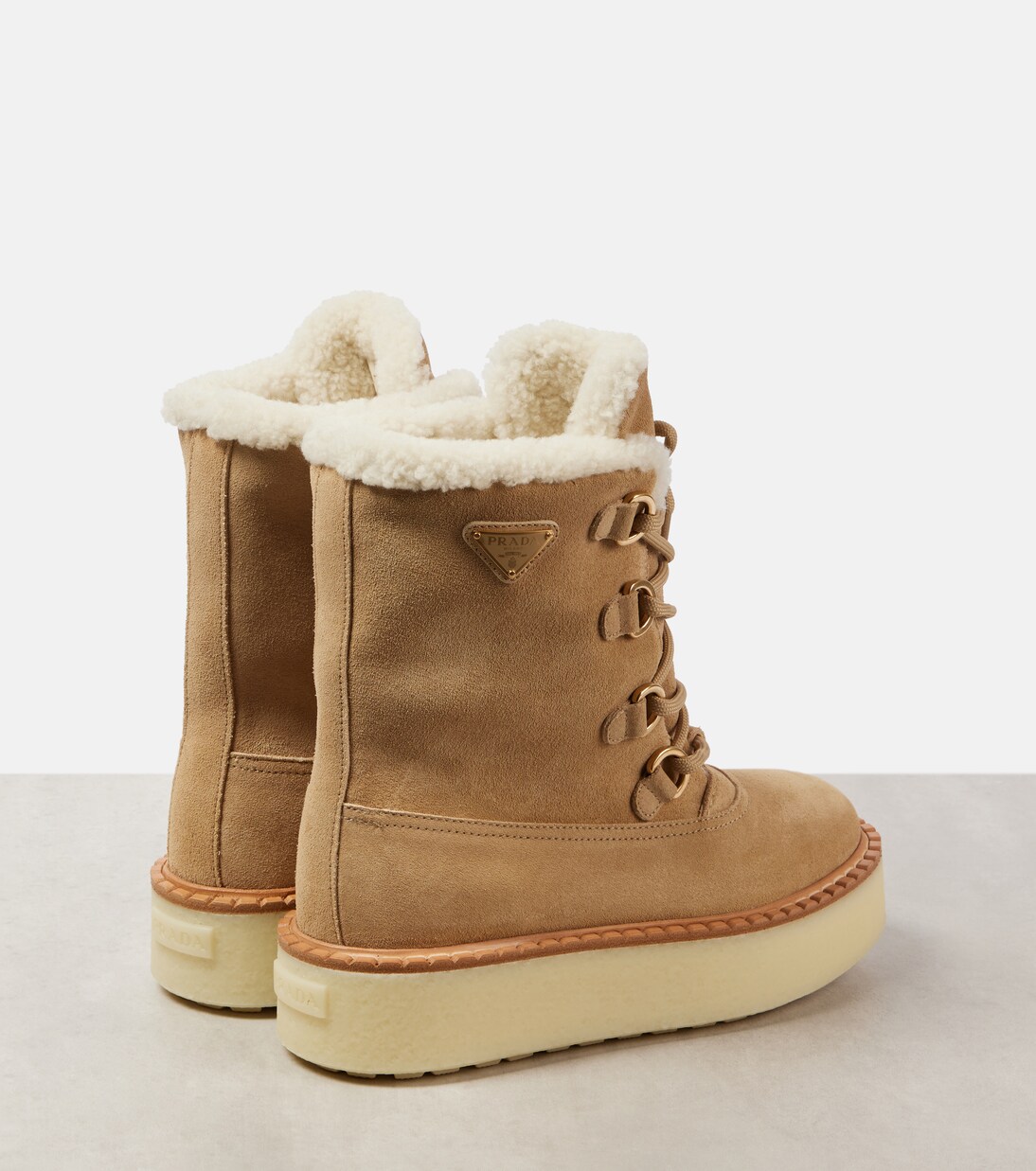 Evolve shearling-lined suede lace-up boots | Prada