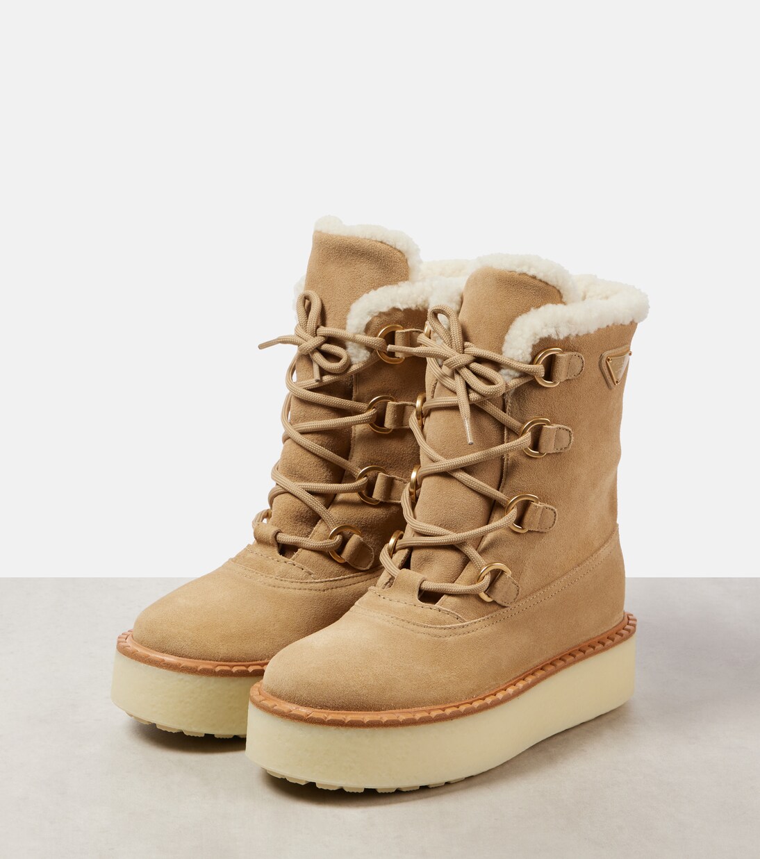 Evolve shearling-lined suede lace-up boots | Prada
