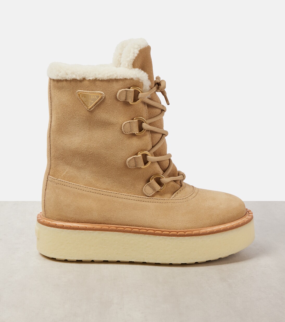 Evolve shearling-lined suede lace-up boots | Prada