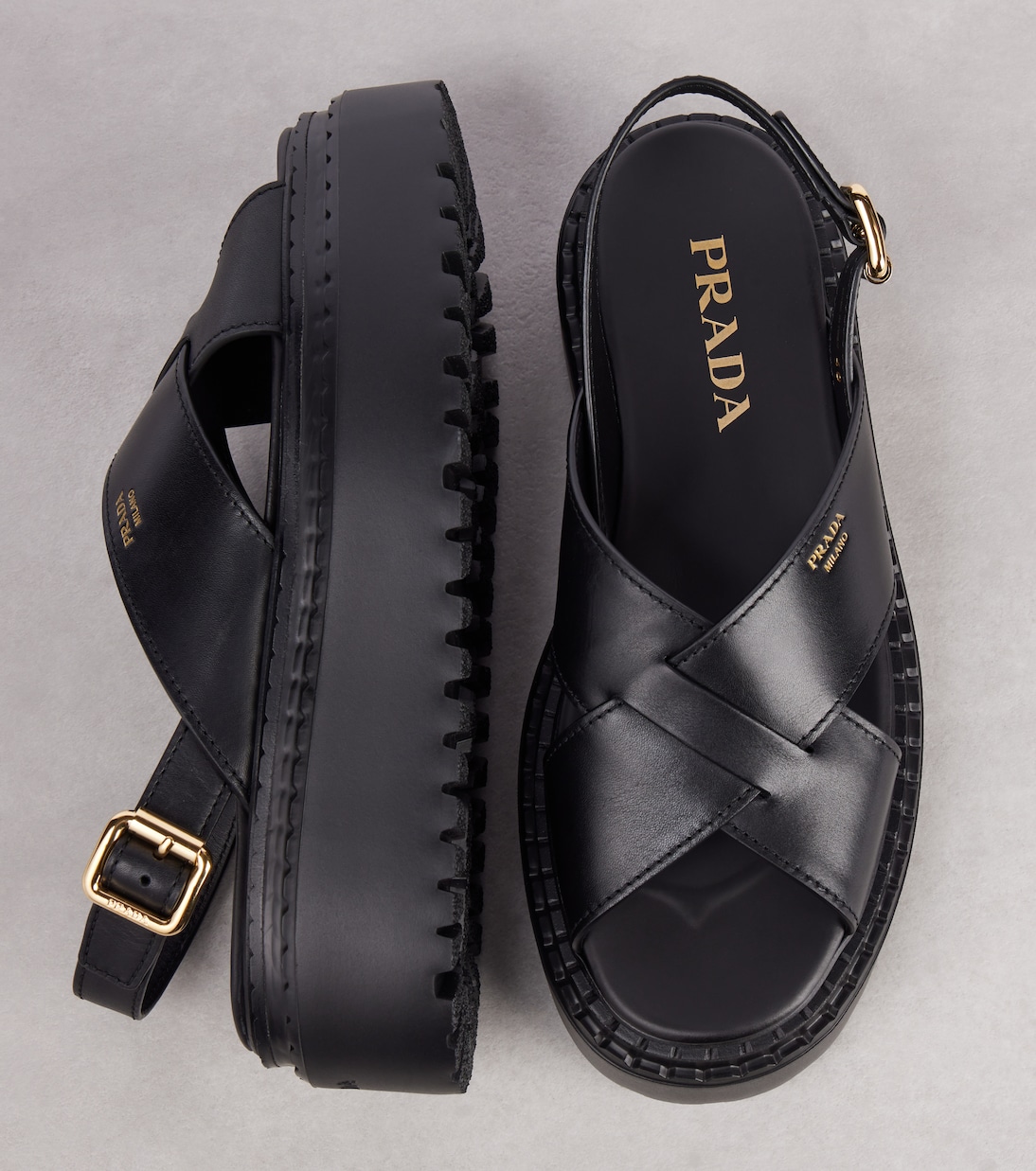 Leather platform sandals | Prada