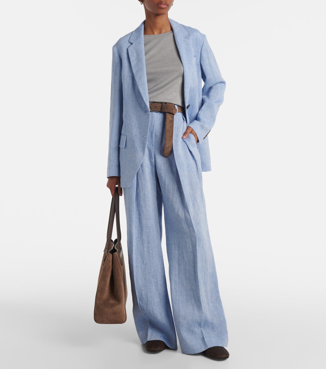 Pantalones anchos en mezcla de lino | Brunello Cucinelli