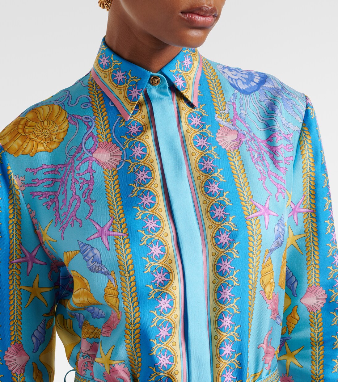 Abito lungo Underwater Barocco in twill di seta | Versace