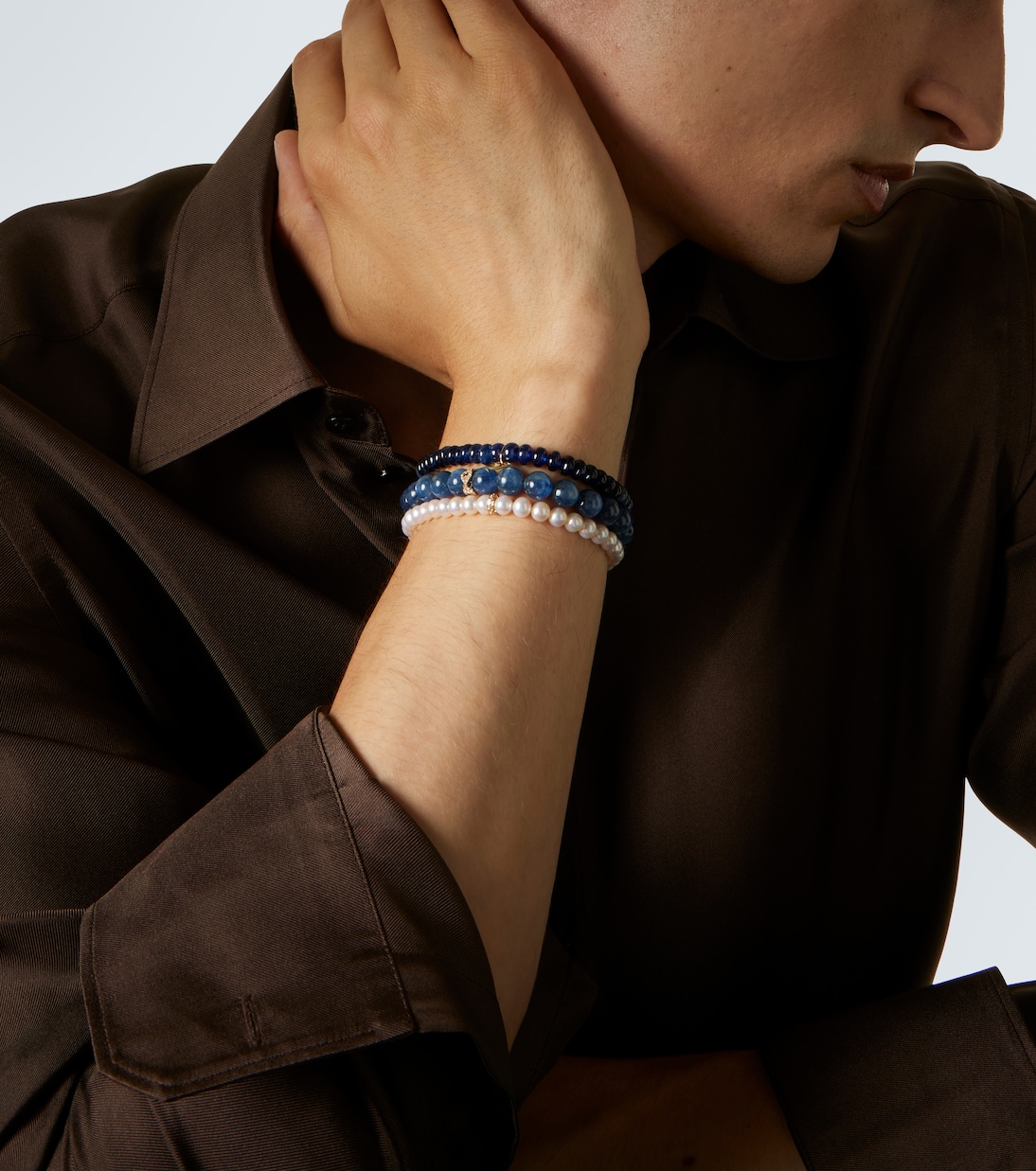 Set aus drei Armbändern aus Edelsteinen und Süßwasserperlen mit 14kt Gelbgold (585/1000) | Sydney Evan