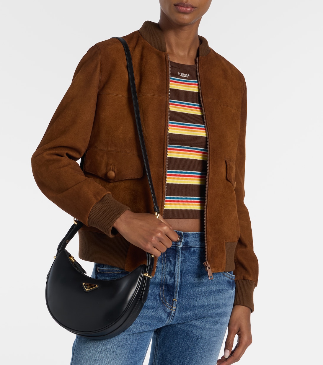 Arqué Small leather shoulder bag | Prada