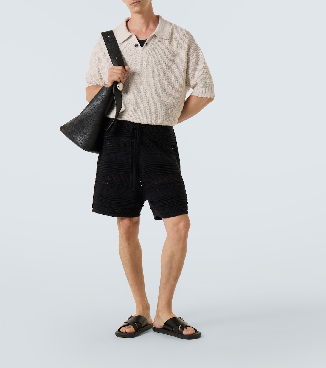 Cotton-blend crochet Bermuda shorts | Commas