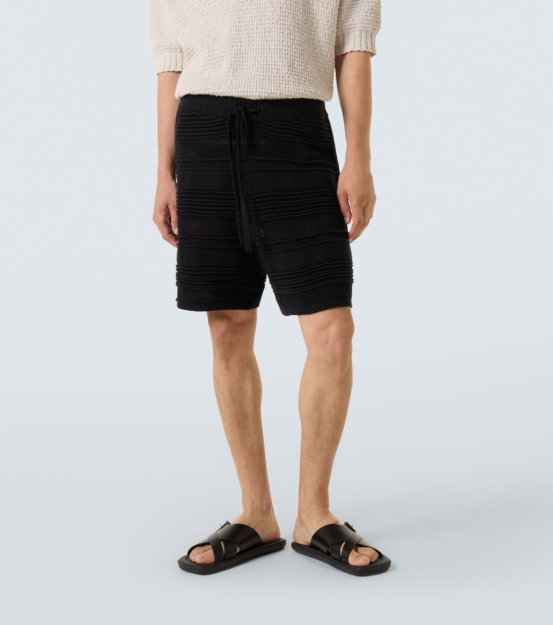 Cotton-blend crochet Bermuda shorts | Commas