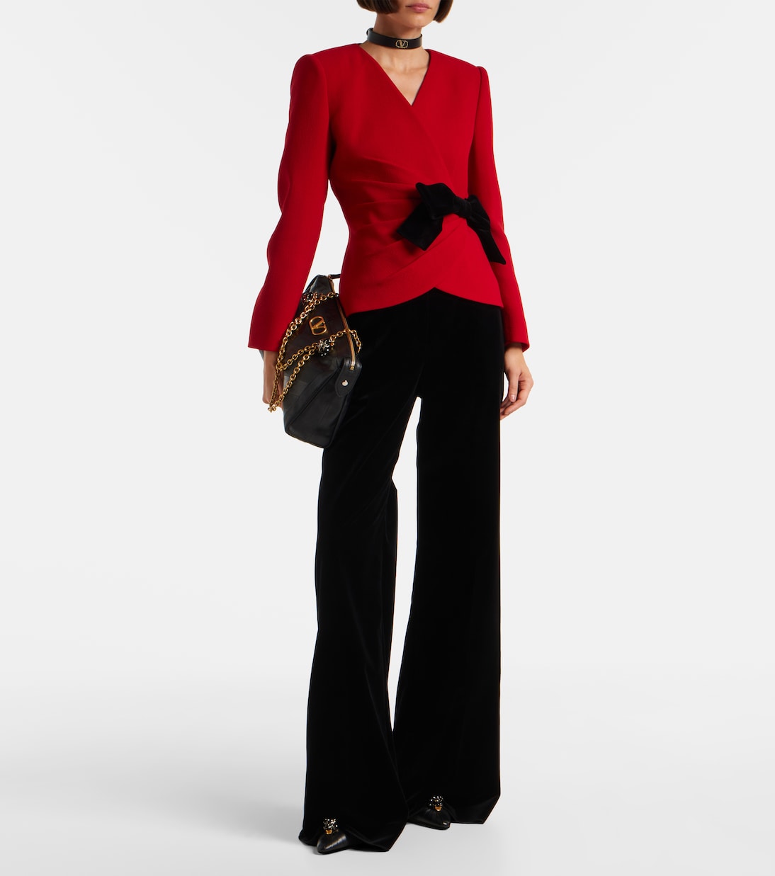 High-rise cotton velvet wide-leg pants | Valentino