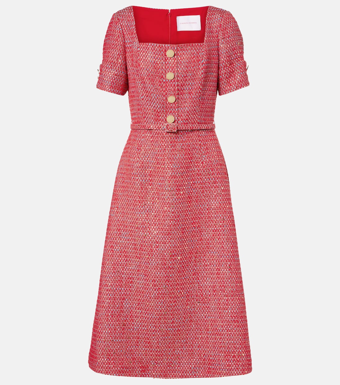 Cotton-blend lamé tweed midi dress | Carolina Herrera