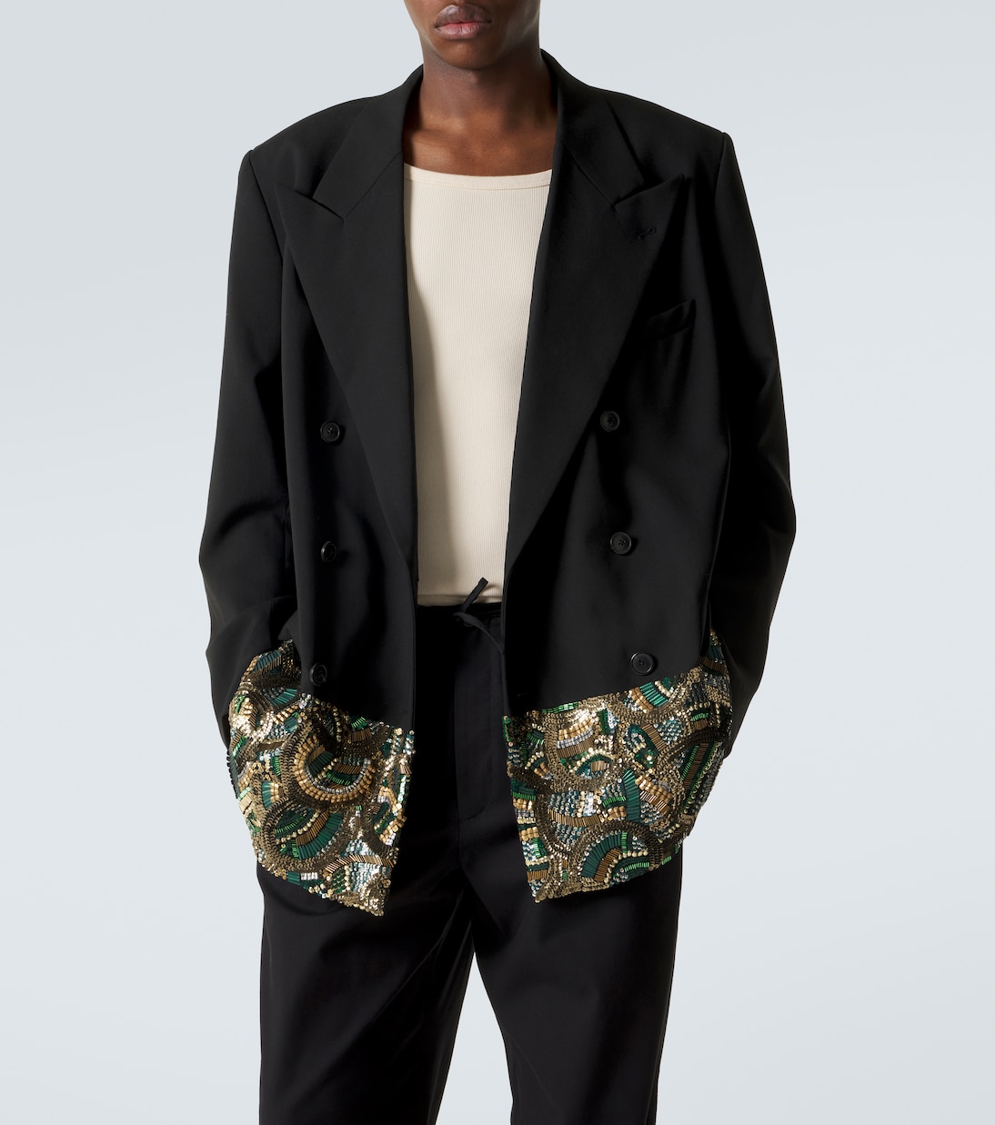 Embellished double-breasted wool blazer | Dries Van Noten