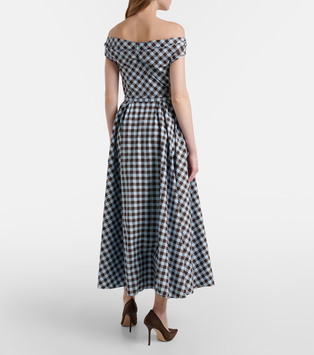 Gingham cotton-blend midi dress | Oscar de la Renta