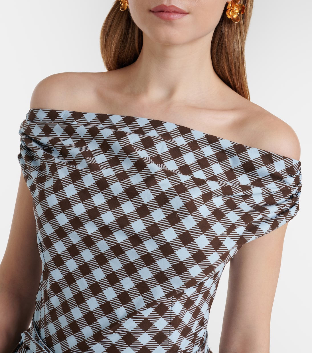 Gingham cotton-blend midi dress | Oscar de la Renta