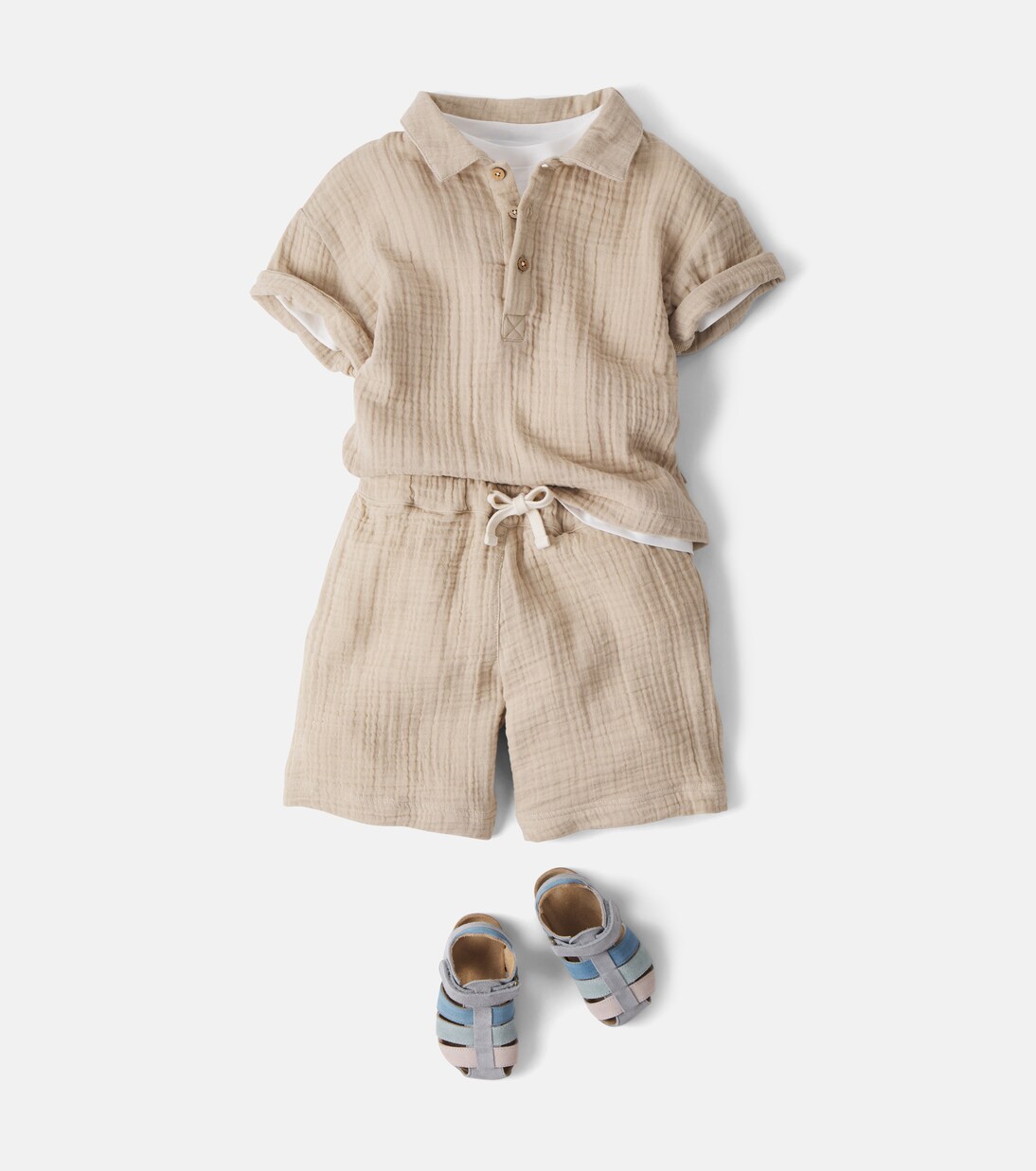 Set aus Polohemd und Shorts aus Baumwoll-Gaze | Wheat