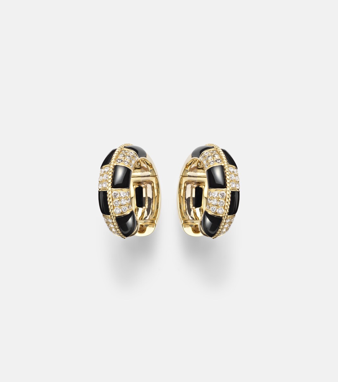 Mini 9kt gold earrings with diamonds and onyx | Yvonne Léon