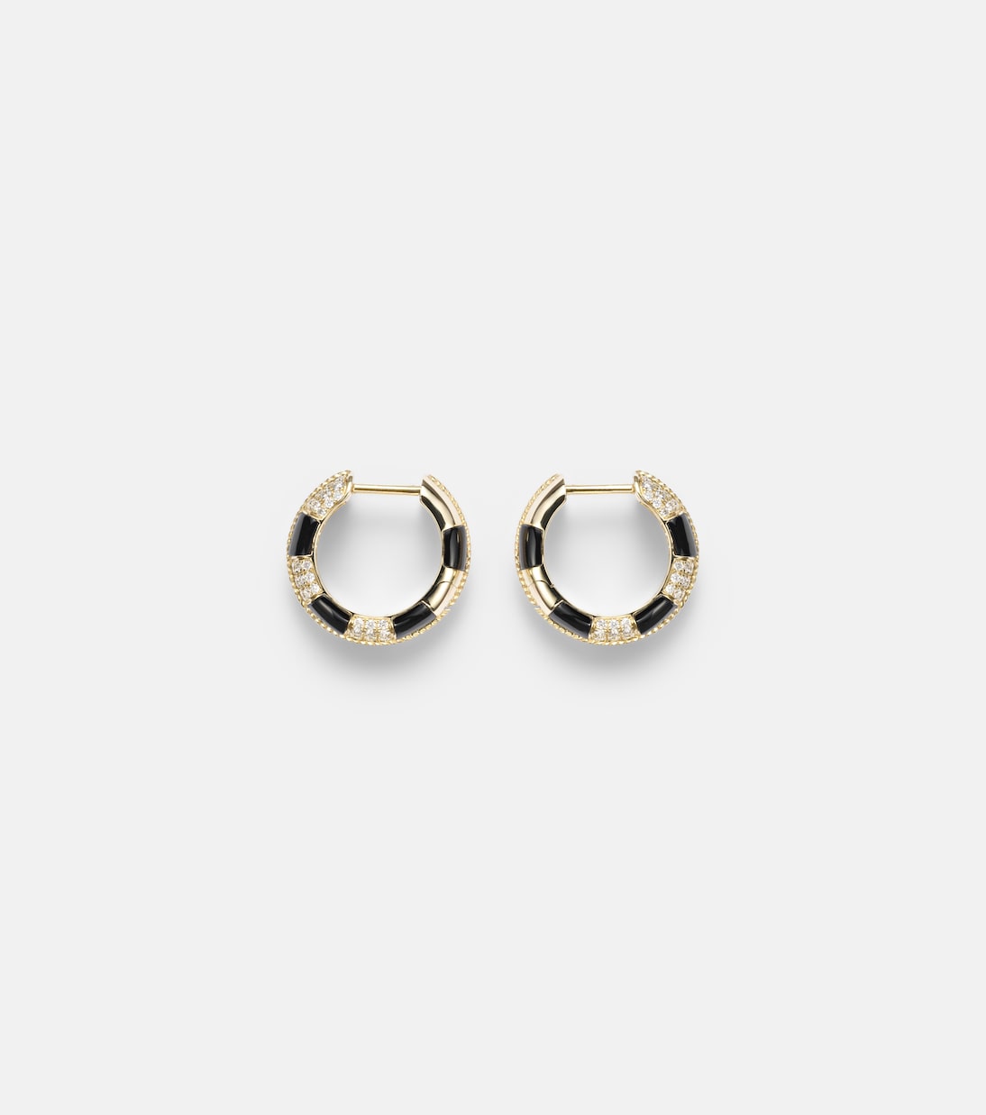 Mini 9kt gold earrings with diamonds and onyx | Yvonne Léon