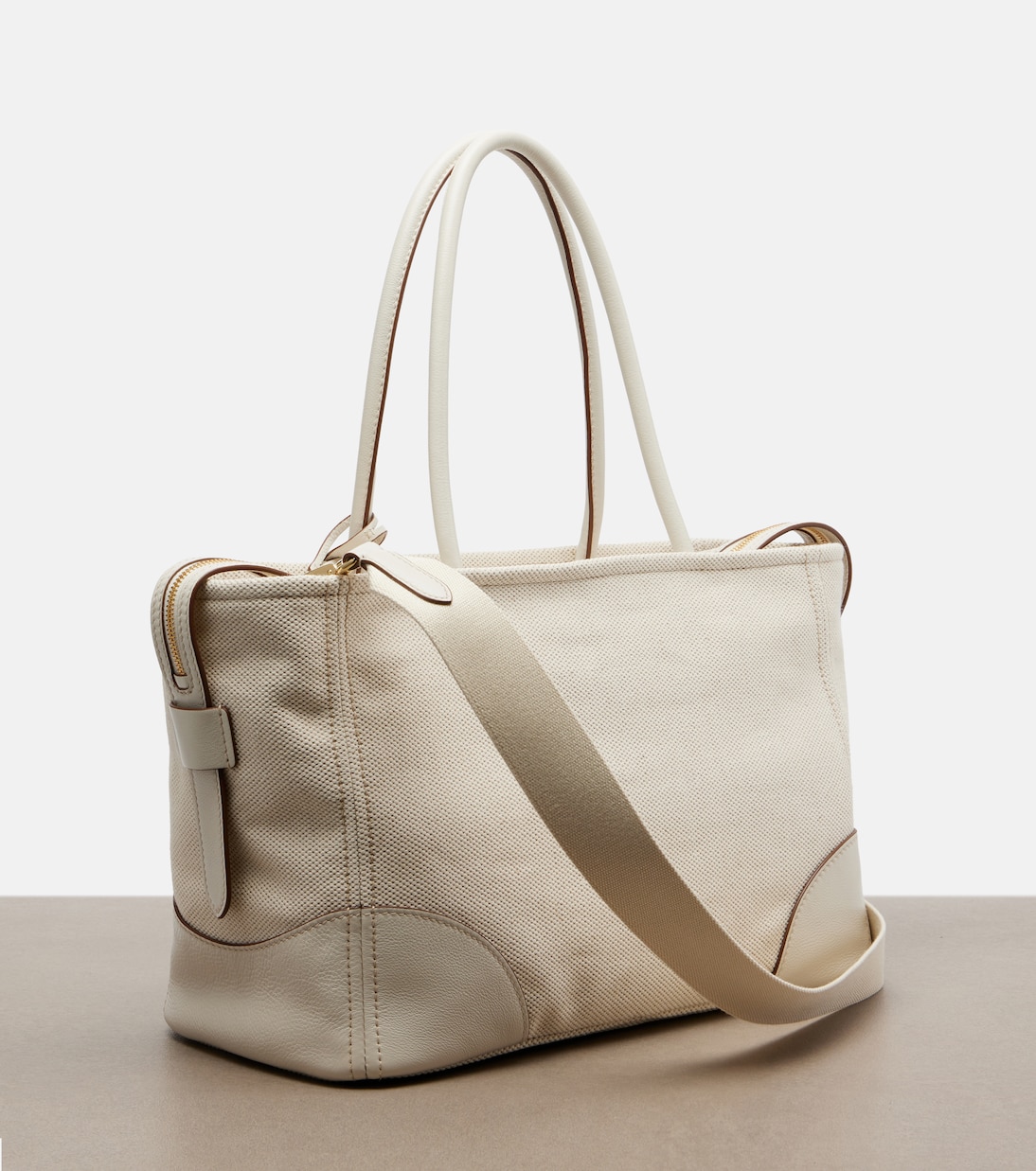 Large leather-trimmed canvas tote bag | Prada