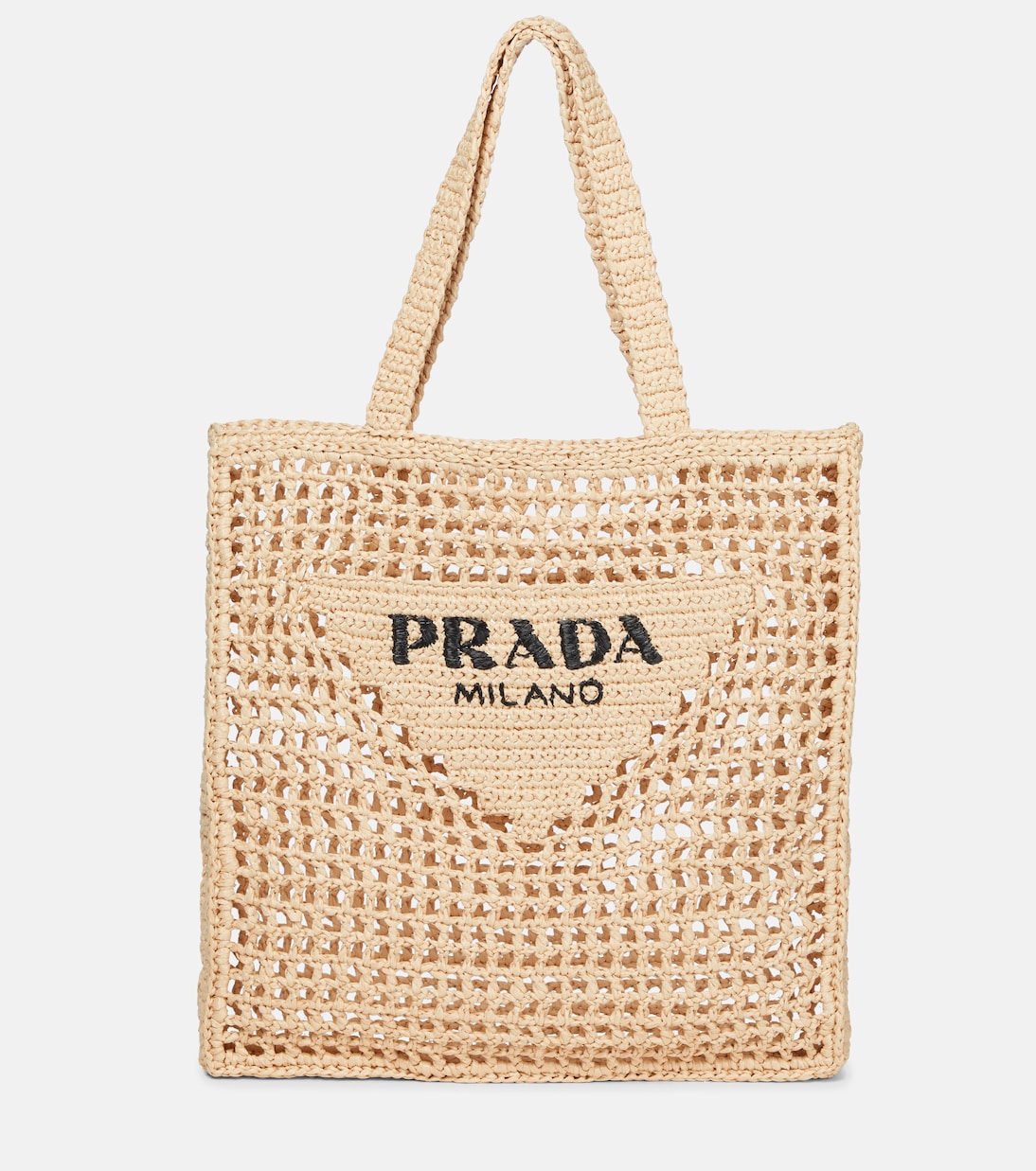 Tote Small de rafia con logo | Prada