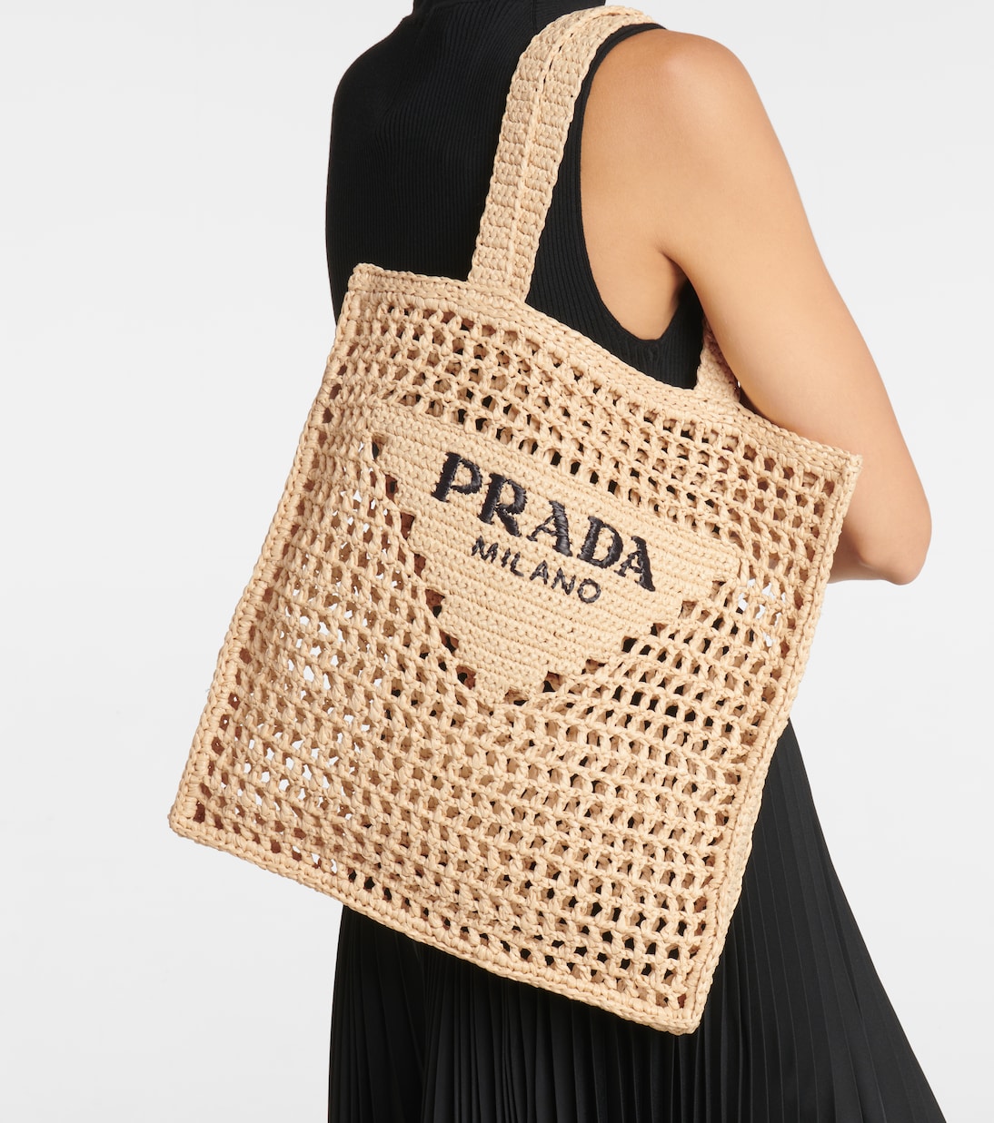 Tote Small de rafia con logo | Prada