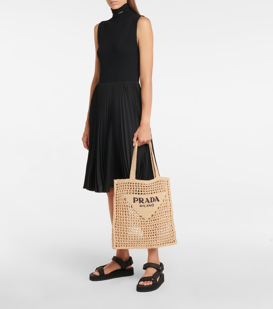 Tote Small de rafia con logo | Prada