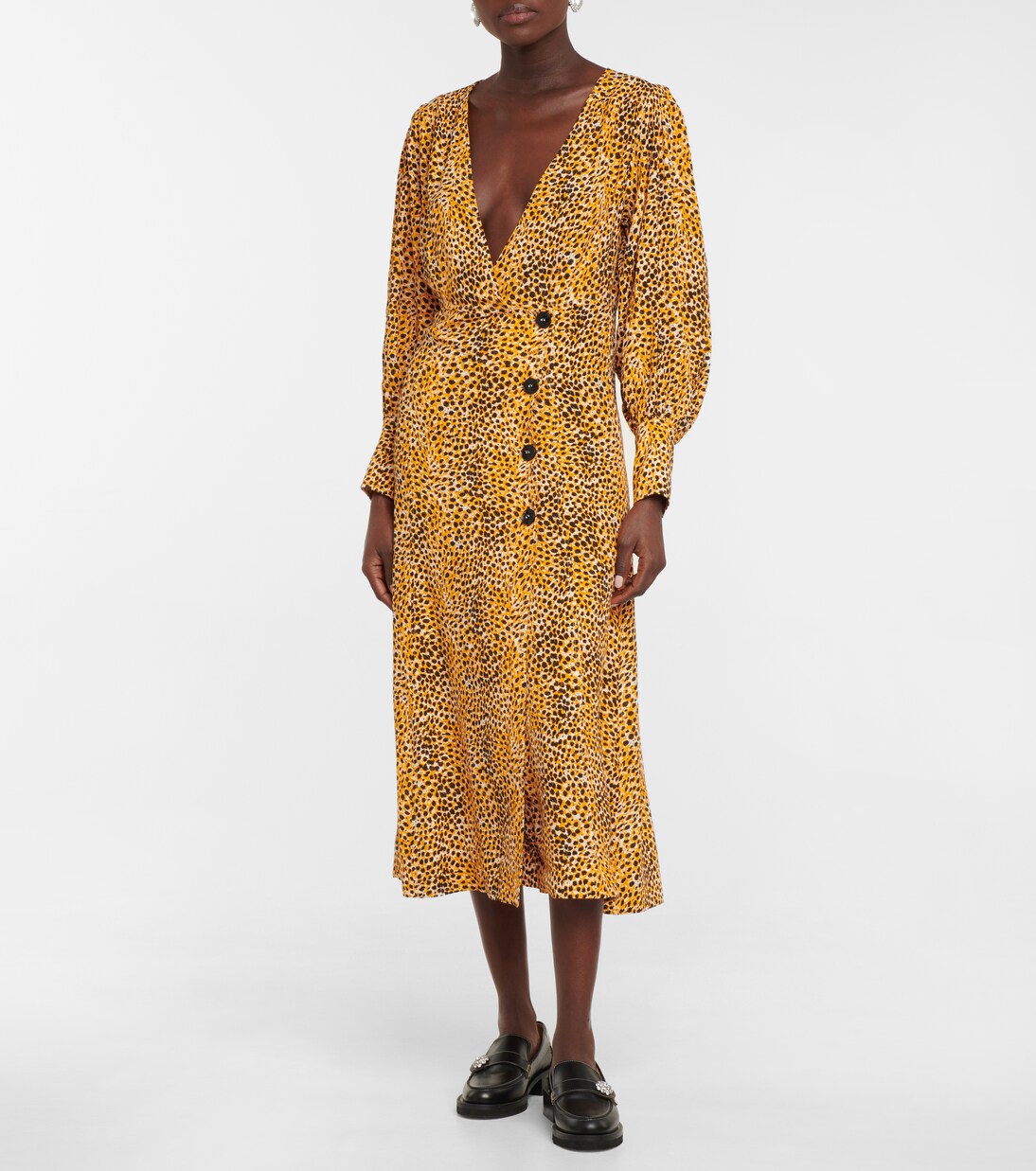 Robe midi en crêpe à motif léopard | Ganni