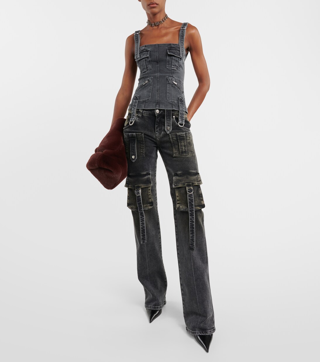 Low-Rise-Cargohose aus Denim | Blumarine