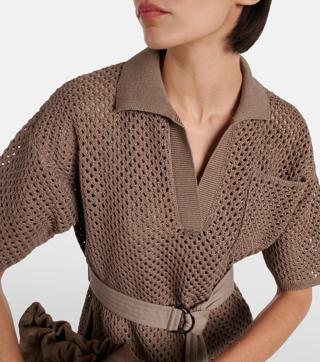 Cotton mesh polo dress | Brunello Cucinelli