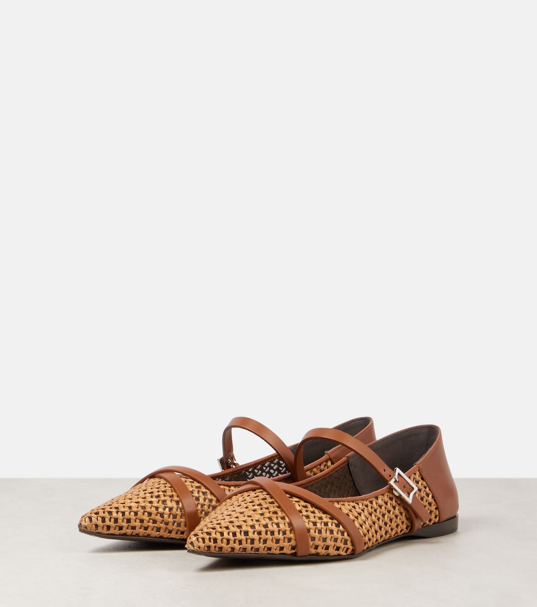 Ballerines Mary Jane en raphia et cuir | Max Mara