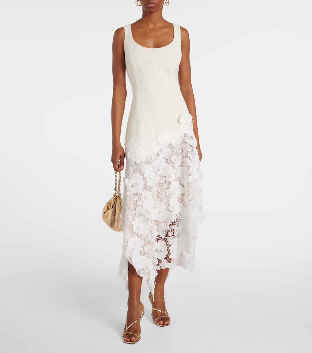 Tweed and guipure midi dress | Oscar de la Renta