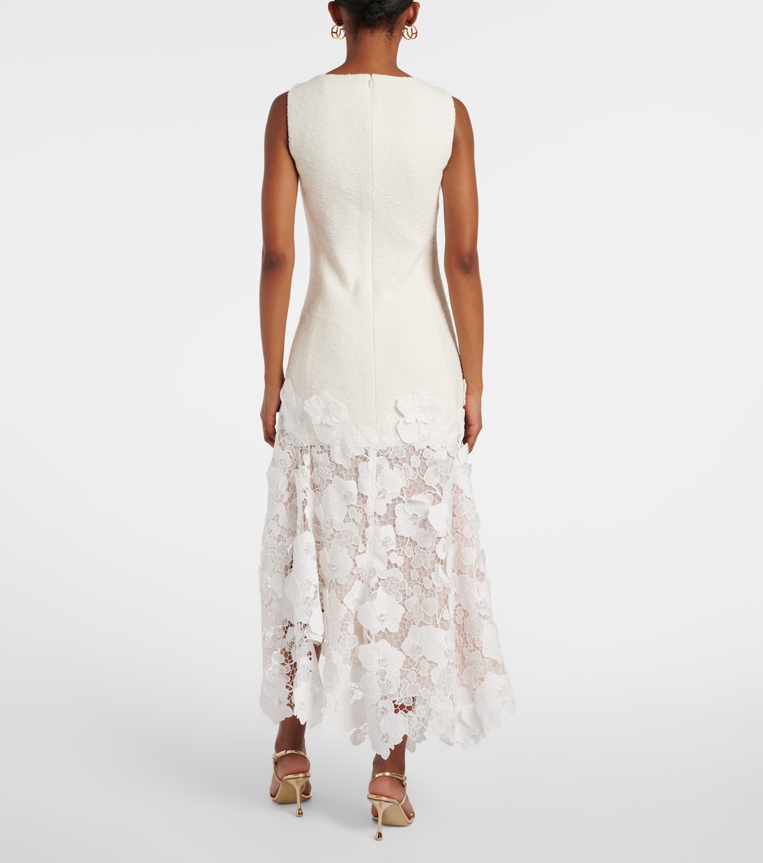 Tweed and guipure midi dress | Oscar de la Renta