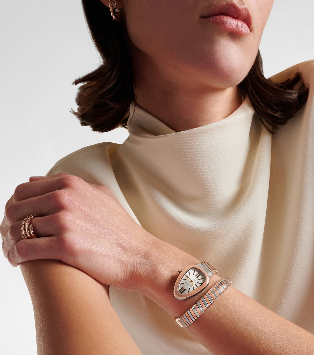 Orologio Serpenti Tubogas 35mm in oro rosa 18kt e acciaio inox con rubellite | Bvlgari