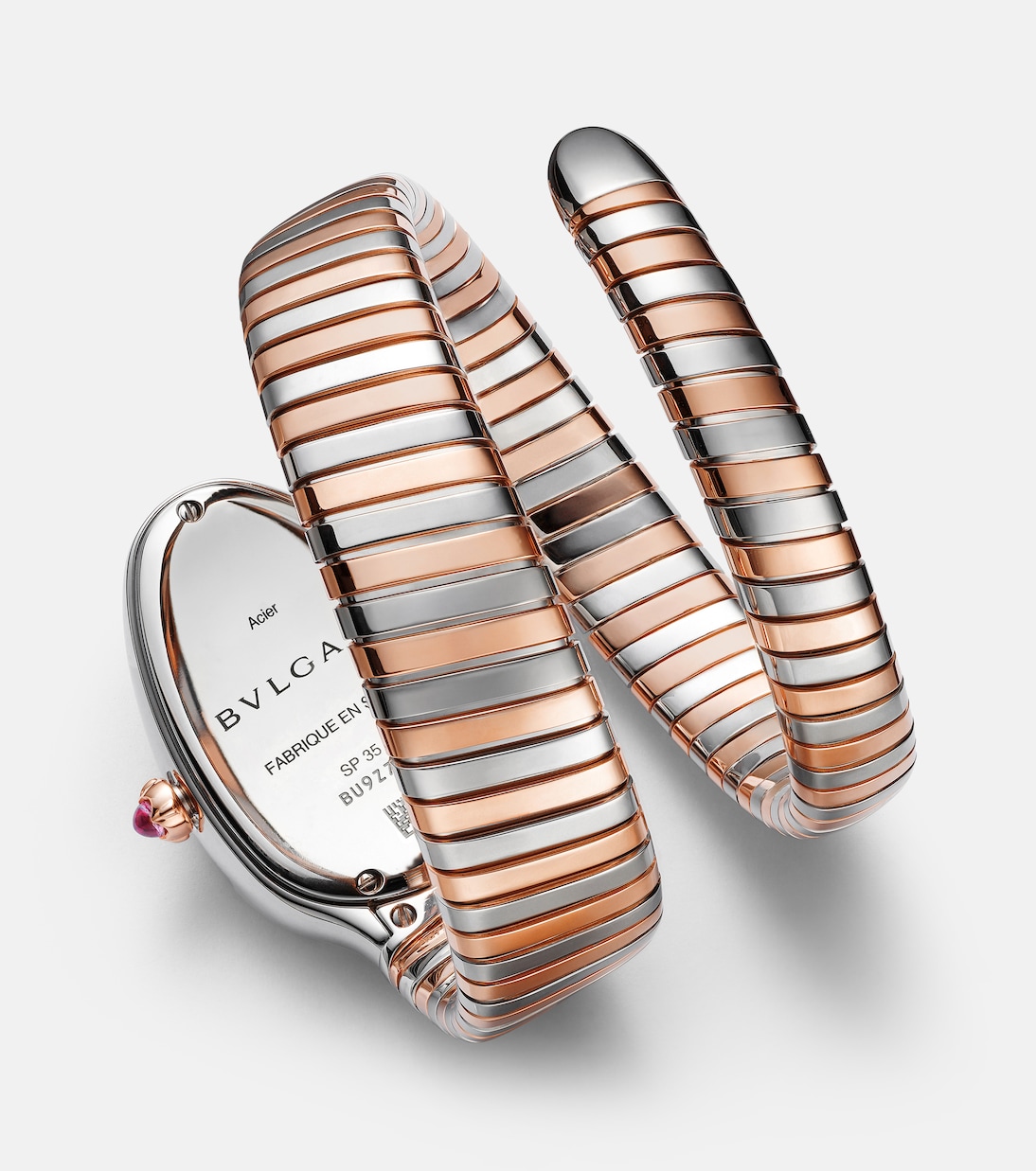 Orologio Serpenti Tubogas 35mm in oro rosa 18kt e acciaio inox con rubellite | Bvlgari