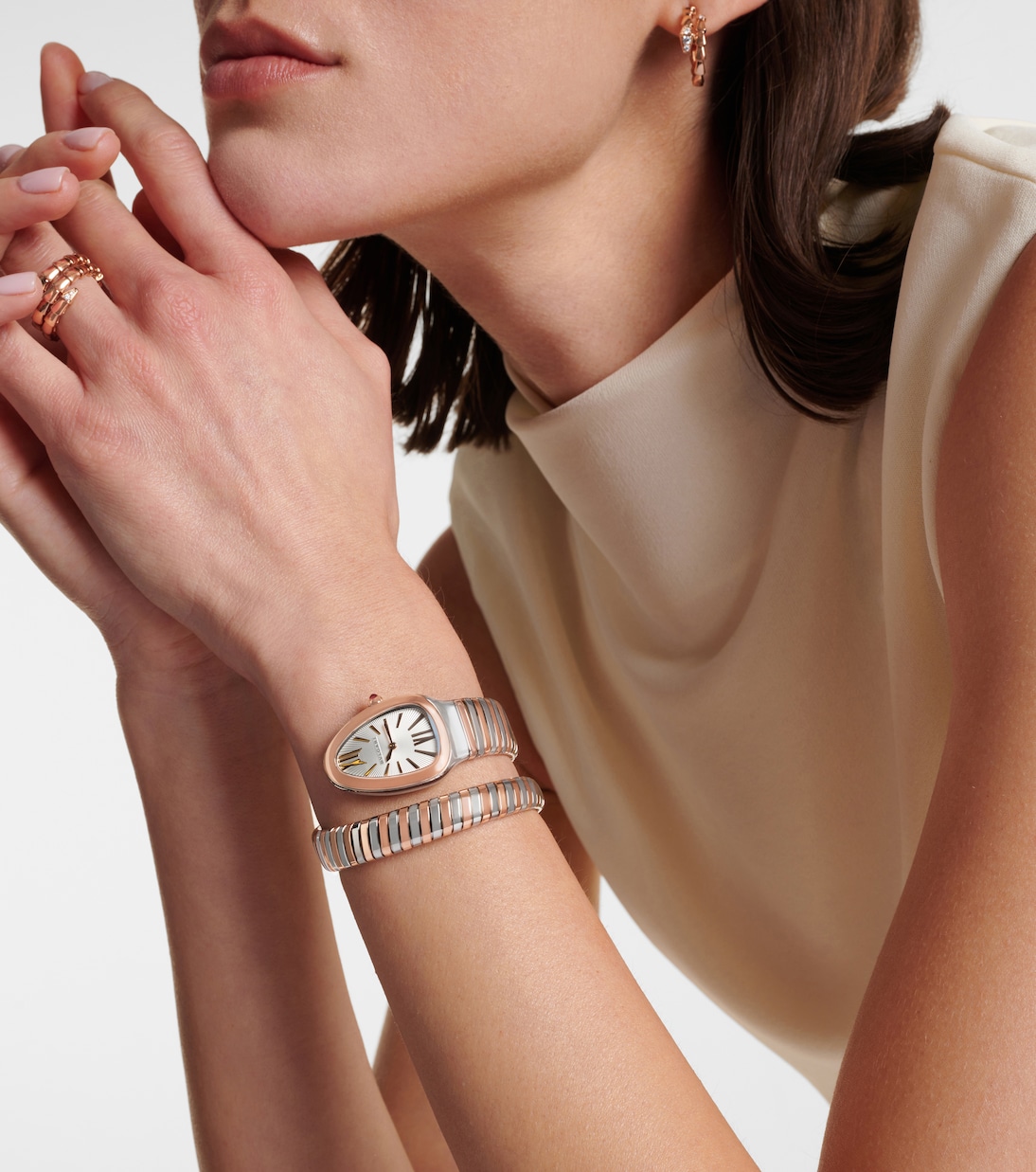 Orologio Serpenti Tubogas 35mm in oro rosa 18kt e acciaio inox con rubellite | Bvlgari